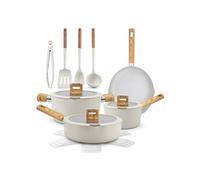 Ensemble de Cuisine en Céramique - Antiadhésif - 14 Pièces - Pots et Poêles Compatibles avec Induction - Couvercles en Verre -Poignées au Toucher