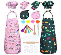 Ensemble de cuisine et de pâtisserie pour enfants, 2 pièces, tablier (rose-vert), toque de cuisinier, accessoires, kit de cuisine complet, déguisement, jeu de rôle, jeu de rôle, jouet costumé, cadeau