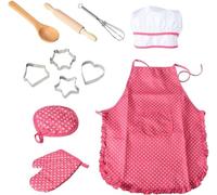 Ensemble de Cuisine et Pâtisserie pour Enfants, 11pcs Mini Jeu de Rôle de Chef, Accessoires Inclus: Tablier, Toque, Gants - pour Garçon Fille de 3 à 10 Ans (Rose)