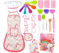Ensemble de Cuisine et Pâtisserie pour Enfants, 26PCS Jeu de Rôle du Chef Kids Tabliers, Gant et Accessoires de Cuisine, Cadeau pour Fête Anniversaire Noëlpour Fille de 3 à 8 Ans