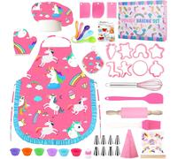 Ensemble De Cuisine Et Pâtisserie Pour Enfants-49Pcs Kit Patisserie Enfant,Y Compris Tablier Cuisine Enfant,Toque De Chef,Les Gants,Jeu De Rôle De Chef Accessoire Pour Fille De 3 À 10Ans