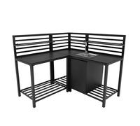 Ensemble de Cuisine Extérieure en Aluminium Gris Anthracite Configuration Modulaire Unité d’Angle Évier & Robinet en INOX Rangement Étagères Placard Zone de Préparation