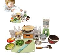 Ensemble de cuisine miniature - Ensemble éducatif d'outils de cuisine pour imitation réchaud - Outils pour cuisiner de vrais aliments avec bouteilles d'épices - pour garçons et filles