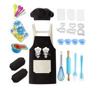Ensemble de Cuisine pour Enfants Fille ou garçons de 3 à 7 Ans, Jeu de rôle 24 Pièces : Outils de Cuisine avec Tablier, Toque de Chef, Gant de Cuisine et Accessoires (Noir et Blanc)