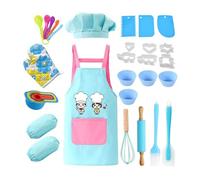 Ensemble de Cuisine pour Enfants fille ou garçons de 3 à 7 ans, Jeu de rôle 24 Pièces : Outils de Cuisine avec Tablier, Toque de Chef, Gant de Cuisine et Accessoires (Bleu et rose)