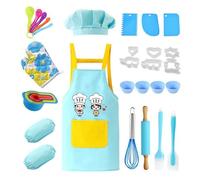 Ensemble de Cuisine pour Enfants Fille ou garçons de 3 à 7 Ans, Jeu de rôle 24 Pièces : Outils de Cuisine avec Tablier, Toque de Chef, Gant de Cuisine et Accessoires (Bleu et Jaune)