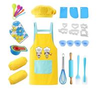 Ensemble de Cuisine pour Enfants Fille ou garçons de 3 à 7 Ans, Jeu de rôle 24 Pièces : Outils de Cuisine avec Tablier, Toque de Chef, Gant de Cuisine et Accessoires (Jaune et Marron)