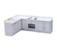 Ensemble de Cuisine pour Maison de poupée, Blanc, 4 pièces 1:12, poêle en Bois, évier, Armoire, modèle Fournitures