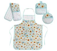 Ensemble de Cuisine Tournesols (XPCU88.C) avec Toile Aïda 55 Points à Broder au Point de Croix : Tablier, Gant de Cuisine Double, Paire de maniques Assorties