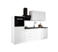 Ensemble de cuisine : trois tiroirs, cinq portes, huit étagères, couleur : blanc / blanc mat, dimensions du meuble : l : 250 cm, H : 220 cm, P : 60 cm
