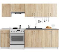 Ensemble de cuisine : un tiroir, onze portes, douze étagères, couleur : blanc | chêne Sonoma, dimensions du meuble : l : 240 cm, H : 203 cm, P : 44,5 cm.