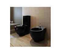 Ensemble de cuvette et bidet en céramique noir - - A poser au sol - Rectangulaire - Double chasse d'eau