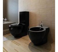 Ensemble de cuvette et bidet en céramique noir - VIDAXL - A poser au sol - Rectangulaire - Double chasse d'eau Noir G
