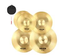 VEVOR Ensemble de cymbales batterie 355/400/455/505 mm lot de 4 cuivre brillant avec baguettes et sac
