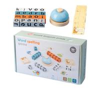 Ensemble de d'apprentissage de l'alphabet - Jeux d'orthographe et de mots en anglais | Blocs de lettres en bois pour orthographe avec cartes flash, jouet d'apprentissage avec cloche, ensemble