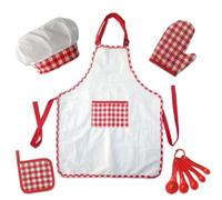 Ensemble de de Cuisine pour - Tablier de Cuisine en Coton, Gants de Chapeau, 5 pièces avec cuillères, Tapis Isolant, kit de Jeu de Cuisine pour pour interactions Parent-Enfant