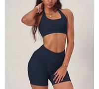 Ensemble de débardeur côtelé sans dos et short de cyclisme moulant, soutien sans couture galbant, short de cyclisme taille haute pour le yoga et les sports occasionnels L,M,SUnicoloreTissu tricoté