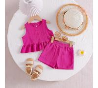Ensemble de débardeur et short à volants de couleur unie pour bébé fille 6-9M,9-12M,12-18M,18-24M,2-3YUnicolorePolyester