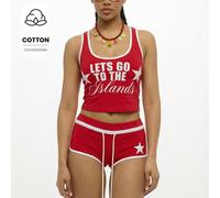 Ensemble de débardeur et short imprimé avec le texte "Let's Go To The Islands" pour tenue de festival d'été L,M,S,XSLettresTissu tricoté