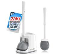 Ensemble de Déboucheur Ventouse et Brosse WC, Piston De Toilette Et Brosse Kit D'outils De Nettoyage, 2 en 1 Brosse De Toilette avec Support Ventouse De Toilette pour Le Nettoyage de la Salle de Bain
