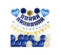 Ensemble de Décoration Anniversaire - Bleu et Or - Ballons Guirlandes Pompons - Kit Complet pour Enfants