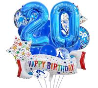 Ensemble de décoration bleu pour 20e anniversaire, ballon en forme de cœur bleu, bannière colorée « Happy 20th Birthday » pour filles, garçons, enfants, adultes, fournitures de fête, ballons bleus
