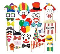 Ensemble de Décoration Cirque 36 Pièces pour Carnaval & Fête - y Compris Accessoires Photo, Masques, Chapeaux, Lunettes & Moustaches - Parfaite Décoration Cirque pour Anniversaire