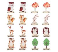 Ensemble de décoration d'anniversaire d'animaux de la forêt de Dessin animé 16 pièces, décoration d'anniversaire de la Jungle en Bois, décoration de Figurines d'animaux Recto Verso avec 16 Bases
