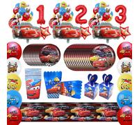 Ensemble de décoration d'anniversaire Disney Pixar Cars, thème Éclair McQueen, fournitures de fête, bannière, assiettes, gobelets, décoration de gâteau, voiture, garçon 12pcs glasses