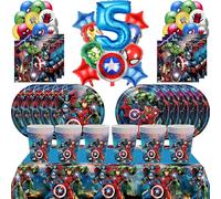 Ensemble de décoration d'anniversaire Happy Marvel thème Avengers, tasses, assiettes, nappe, masques, ballons de super-héros, fournitures de fête, cadeaux Number Balloon 3