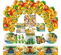Ensemble de décoration d'anniversaire Le Roi Lion : ballons, assiettes, gobelets, serviettes, nappe, bannière, fournitures de fête d'anniversaire Le Roi Lion Simba pour enfant 18pcs balloons