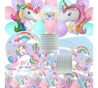 Ensemble de décoration d'anniversaire licorne 20 invités pour filles et garçons, licorne, ballons, assiettes en carton, serviettes, décoration d'anniversaire pour filles