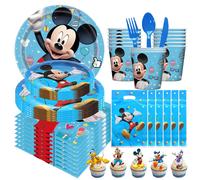 Ensemble de décoration d'anniversaire Mickey Mouse bleu, vaisselle, assiettes, tasses, serviettes, nappe, ballon pour enfants, fournitures de fête d'anniversaire 1pc table cloth