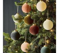 Ensemble de décoration d'arbre avec texture de boule douce, finition suspendue, blanc/marron/vert/gris, décoration de Noël floquée semblable à de la neige, 25 mm x 8 mm - pour couronne d'arbre de Noël