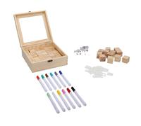 Ensemble de Décoration de Blocs en Bois, Souvenirs Personnalisés pour Fêtes de bébé, Dévoilement du Sexe, 48 Blocs, 12 Stylos de Peinture, 42 Modèles