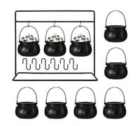 Ensemble de décoration de chaudron d'Halloween - Mini bol à bonbons en plastique résistant à la rouille pour pot de sorcière à suspendre avec support 25 x 12 x 21 cm Noir (3, 6 ou 9 pièces) (9)