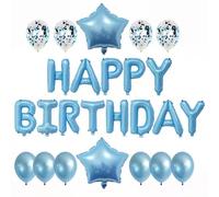 Ensemble de décoration de fête d'anniversaire - Ballons en latex avec lettre « Happy Birthday » avec étoile, confettis et ballons en latex bleu ciel chromé