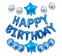 Ensemble de décoration de fête d'anniversaire de couleur bleue, ballons en latex bleu chromé avec lettre, étoiles et confettis