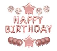 Ensemble de décoration de fête d'anniversaire de couleur or rose, ballons en latex avec lettre « Happy Birthday » avec étoile, confettis et ballons en latex or rose chromé, kit complet de
