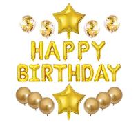 Ensemble de décoration de fête d'anniversaire doré de qualité supérieure, ballons en latex doré avec lettre « Happy Birthday » avec étoile, confettis et ballons en latex doré chromé