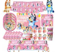 Ensemble de décoration de fête d'anniversaire Pink Bluey Bingo Puppy : gobelets, assiettes, serviettes, ballons pour cadeaux d'enfants, photomaton, baby shower 24pcs cake topper