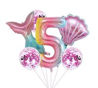 Ensemble de Décoration de Fête d'Anniversaire Sirène 5 Ans Fille - Ballon Coloré 40" XXL Numéro 5 - Ballons en Aluminium et Latex