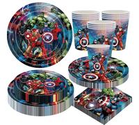 Ensemble de décoration de fête d'anniversaire sur le thème des Avengers de Marvel, gobelets, assiettes, serviettes, ballons de super-héros, fournitures de fête, cadeaux pour enfants 52Pcs Set