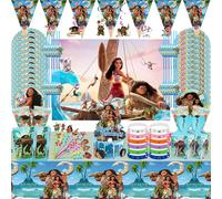 Ensemble de Décoration de ixà Thème Moana 2, Assiettes Concentriques Vaiana, Pailles de Fond Standard, Ballons pour Enfants, Faveur des Bol 1pcs tablecloth