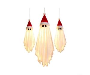 Ensemble de décoration de Noël lumineux, 3 figurines à suspendre en rouge | Grand ensemble de décorations de Noël lumineuses en tissu, fantômes à suspendre, extérieur, cour, décoration effrayante