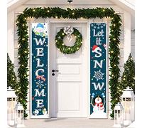 Ensemble de Décoration de Noël Signe de Porche de Noël Bannière Welcome Merry Christmas Guirlande de Noël Suspendue pour Décorations de Fête de Noël (Noir Bleu)