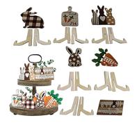 Ensemble de décoration de plateau de Pâques en couches, décorations de plateau de Pâques, centres de table de vacances - Décorations d'assiettes en bois de Pâques, lot de 12 décorations de table de