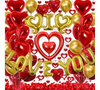 Ensemble de décoration de Saint-Valentin : ballons rouges et dorés « I Love You » en aluminium + ballons en forme de cœur + faux pétales de rose pour galentines, enterrements de vie de jeune fille et