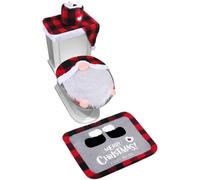 Ensemble de décoration de salle de bain de Noël avec housse de siège de toilette Père Noël, tapis, housse de réservoir et housse de boîte à mouchoirs, lavable en matériau doux rouge festif pour