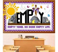 Ensemble de décoration de tableau d'affichage vide pour tombes de Pâques, Jésus religieux, décorations de salle de classe, croix chrétienne, papillons, découpes, bibliothèque d'avril, église, dimanche